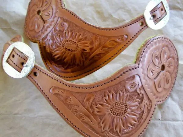 Leather spur straps with floral designs