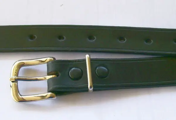 Black leather belt with gold buckle