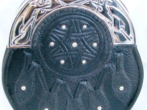 Fashionable black purse with intricate design