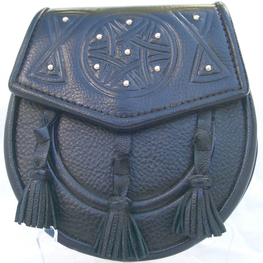 Black leather bag with tassels