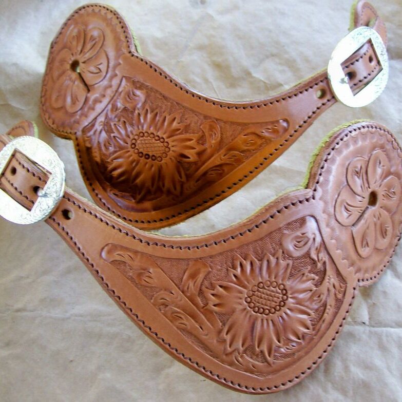 Leather spur straps with floral designs