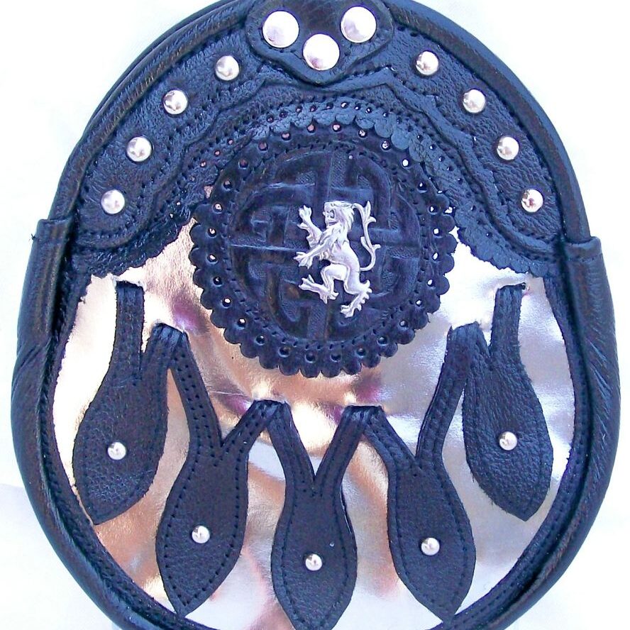 Ornate sporran featuring metallic accents