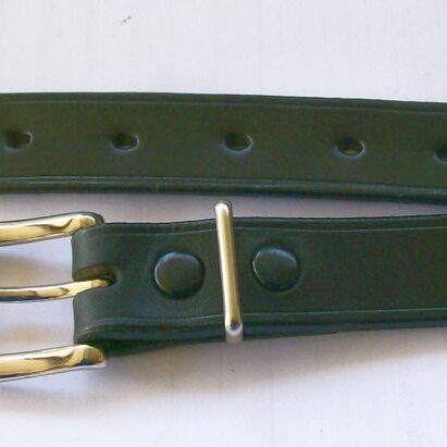 Black leather belt with gold buckle