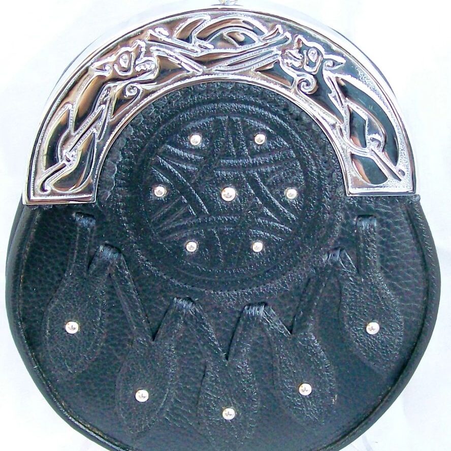 Fashionable black purse with intricate design