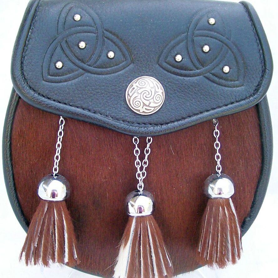 Leather pouch with tassels and Celtic design